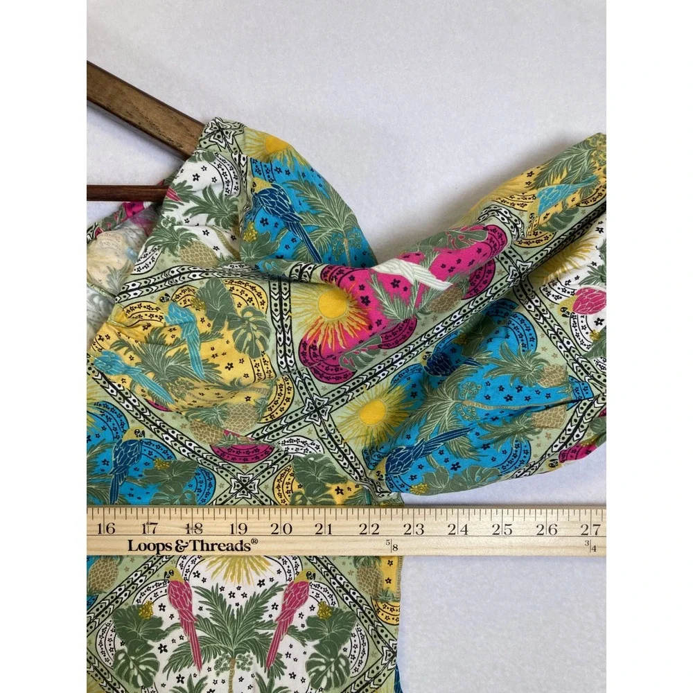 Tropical Boho LOFT Women Large Multicolor Square Neck Puff Sleeve Tile Print Top
